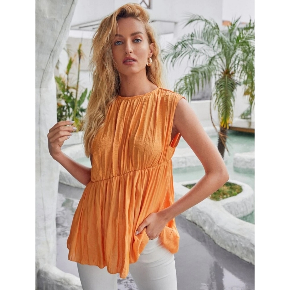 SHEIN Asymmetrical Hem Sleeveless Orange Crinkle Top XL